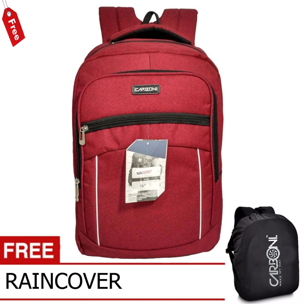 Carboni Tas Ransel Laptop 17 Inchi MA00057 Polyester Serat Sintetis Original - Red + Raincover