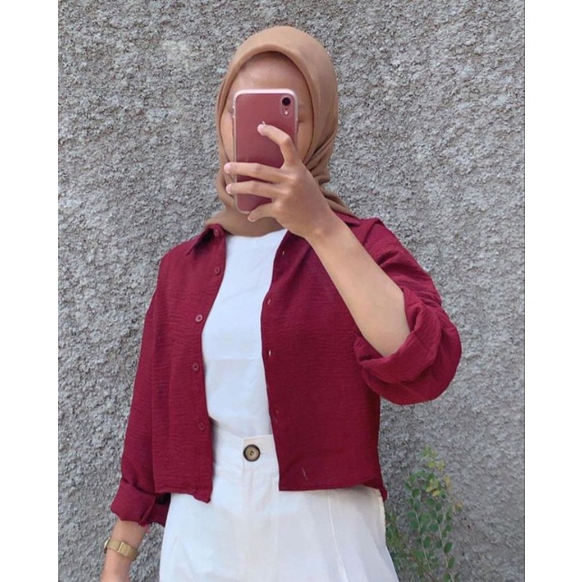 HANIN CROP KEMEJA WANITA OVERSIZE CROP POLOS PREMIUM Grosir bajuu