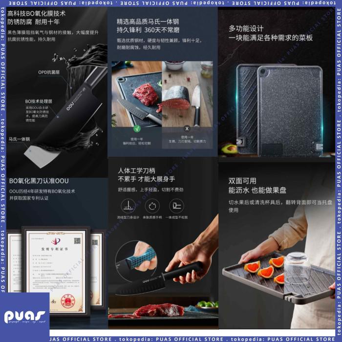 Xoxo Xiaomi Youpin Oou Black Antibacterial Kitchen Knife Pisau Dapur Set