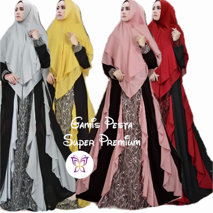 Agra1352 gamis pesta super premium sandria syari jumbo mewah murah sya mt