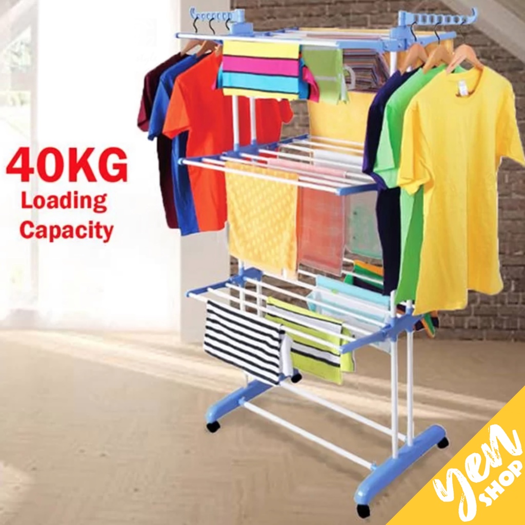 CLOTHES HANGER Rak Tempat Gantungan Baju Berdiri Tiang Gawang Jemuran Pakaian Besi Stand Hanger Stainless Portable Lipat Kapstok Murah Organizer Anak Bayi