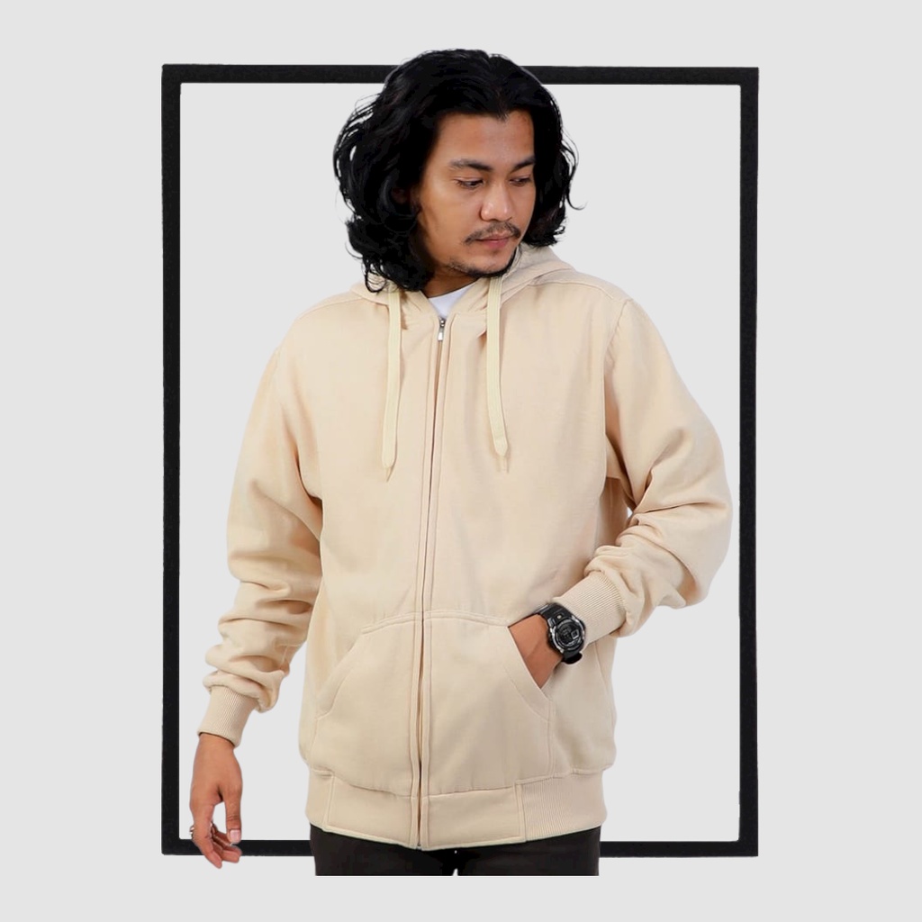 SWEATER_ID Hoodie Zipper Coklat Latte Polos Jaket Resleting Pria Wanita Unisex