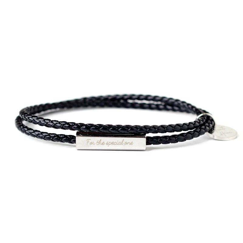 COD GELANG KULIT LEATHER TITANIUM BRACELET UNISEX BLACK SILVER