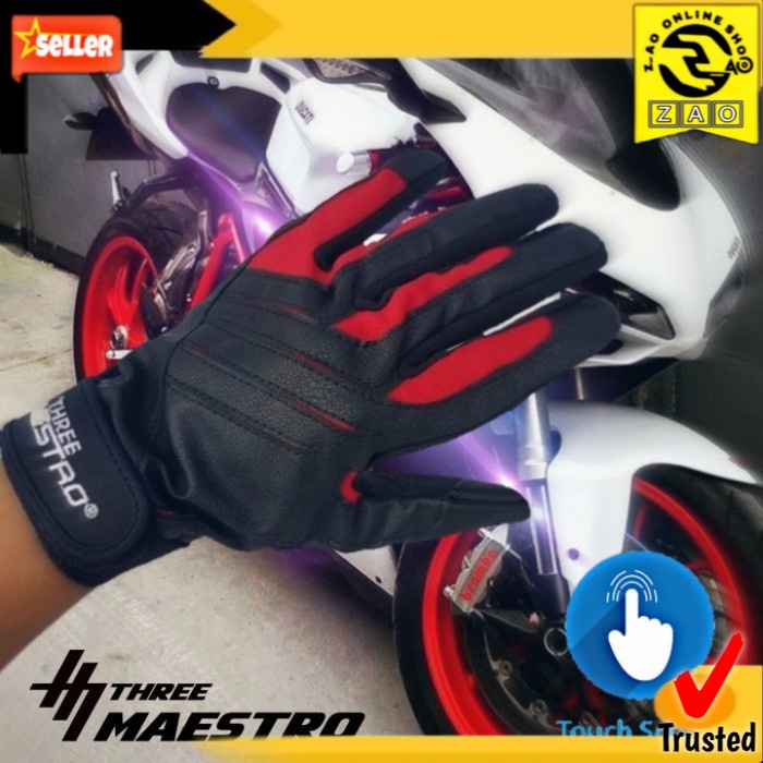 Sarung Tangan Motor Biker Touring Panjang Touchscreen Android nyaman - THREE MAESTRO seri TS
