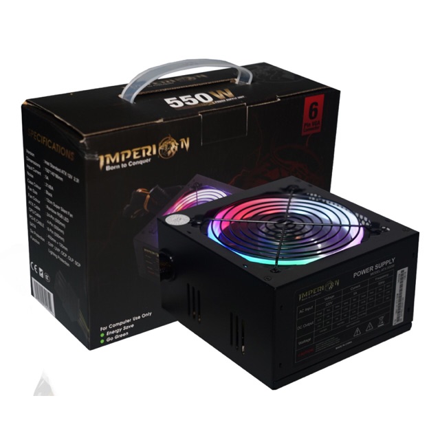 PSU GAMING 550W LED RGB RAINBOW IMPERION 550 WATT POWER SUPPLY UNIT 6PIN VGA [BEST SELLER]