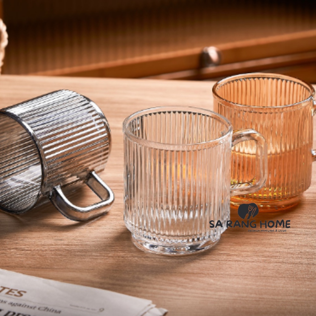 Jual Amber and Black Stripe Korean Mug Aesthetic Drinking Glass / Gelas