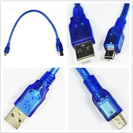 Kabel Data USB A to Mini USB B Male Cable Biru Phone Arduino Nano PC