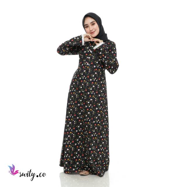 Homy Dress Katun Jepang Swity Kareen Black / Daster Panjang Premium