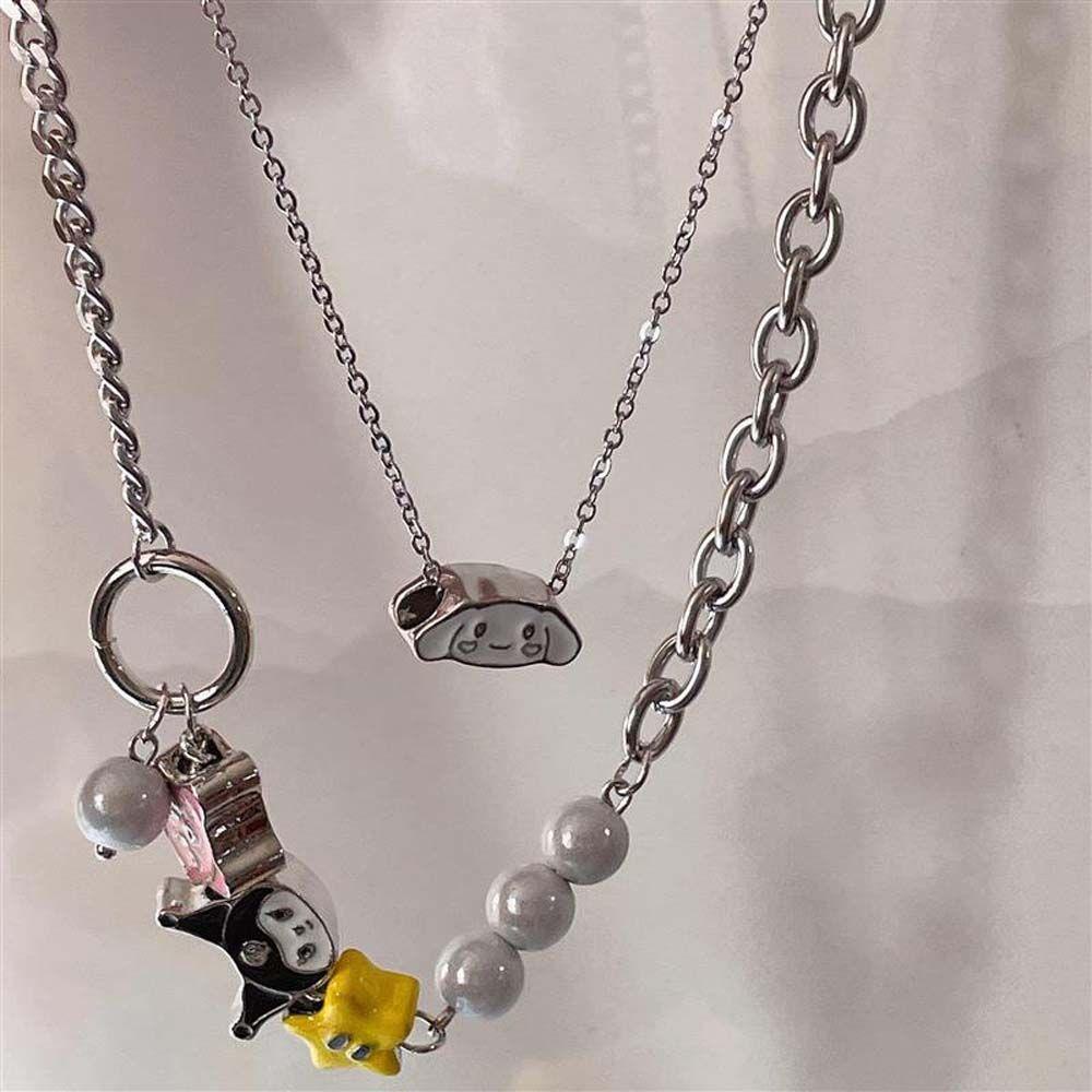 [Elegan] Wanita Kalung Kepribadian Elegan Kartun Jepang Reflektif Mutiara Multi-layer Bintang Melody Rumbai Anime Liontin Choker