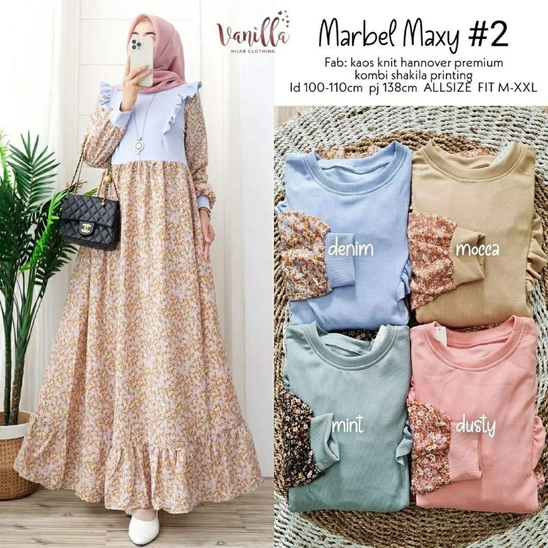 Marbel Maxy #2, GAMIS WANITA MUSLIM CANTIK MODIS FIT XXL LD 100-110 BAHAN KAOS KNIT HANNOVER TERMURAH OOTD