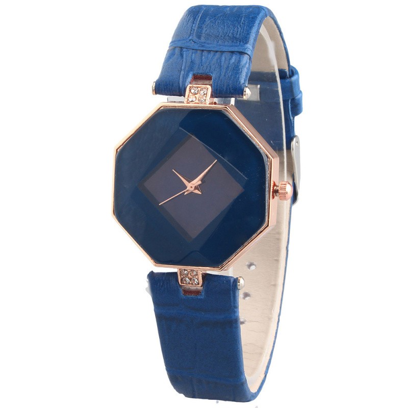 Geneva Fashion Strap Diamond Leather Jam Tangan Wanita - Biru