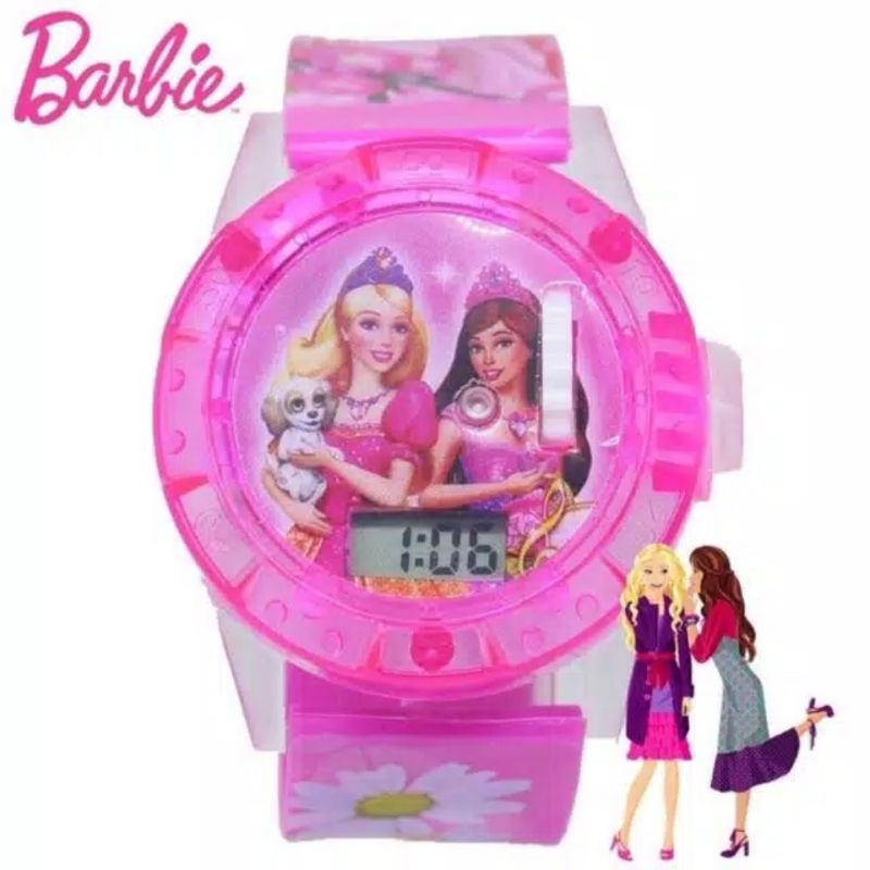 Jam tangan anak Barbie ada Proyektor LED plus musik melody