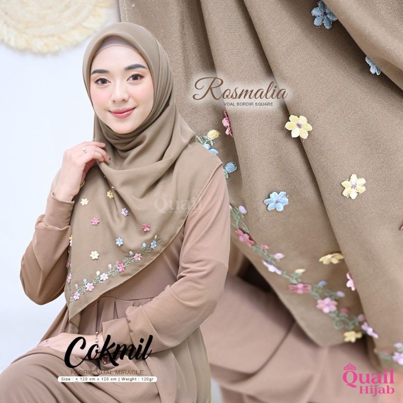 Jilbab Segiempat Bordir Quail Model Rosmalia