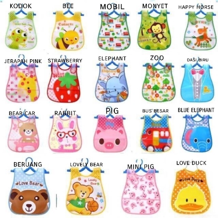 Slabber Plastik Waterproof / Celemek Makan Bayi Tahan Air / Baby Bib