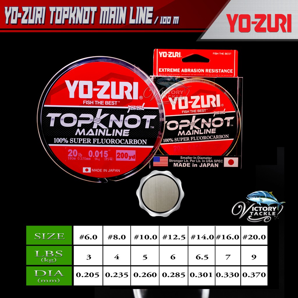 Senar Pancing Benang Leader YOZURI TOPKNOT MAINLINE 100% FLUOROCARBON 200 YARDS MADE IN JAPAN