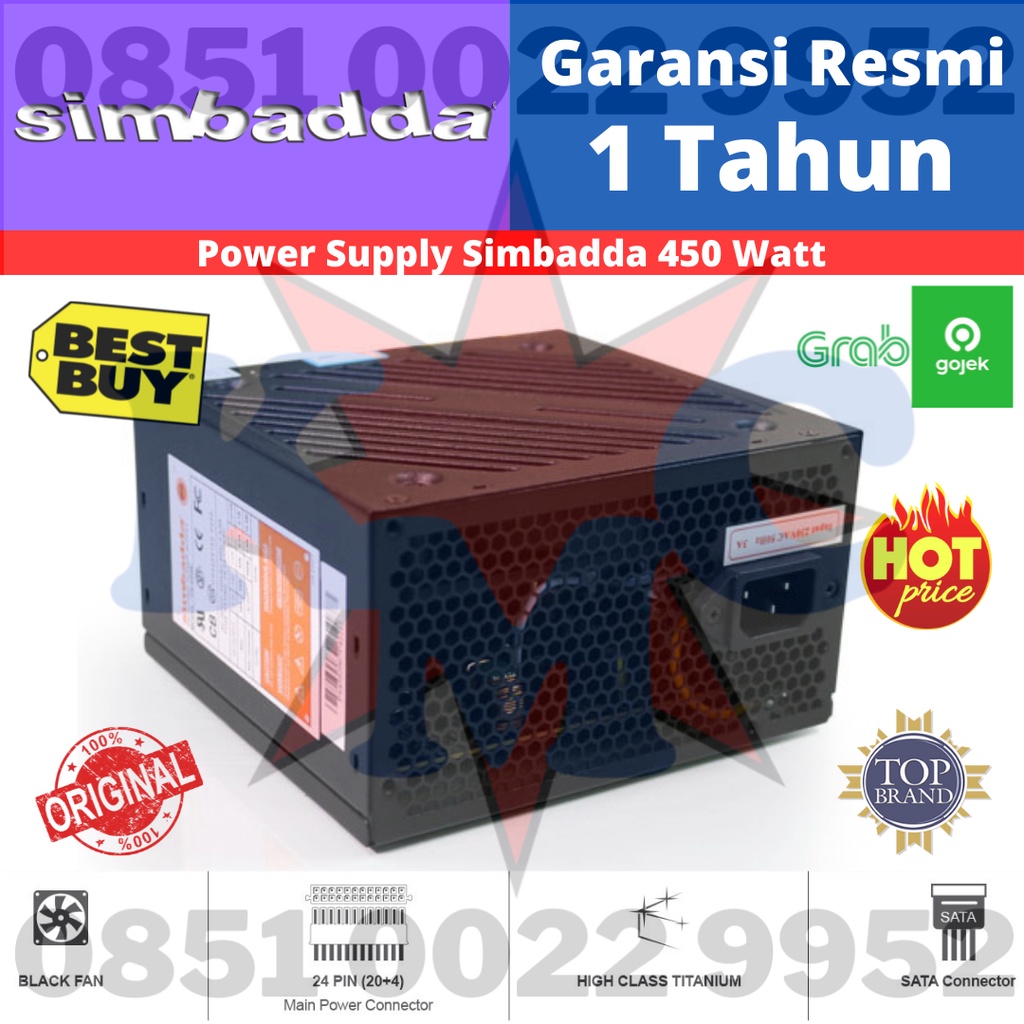 POWER SUPPLY SIMBADDA 450 WATT 80 PLUS 450 W PSU 450W SIMBADDA