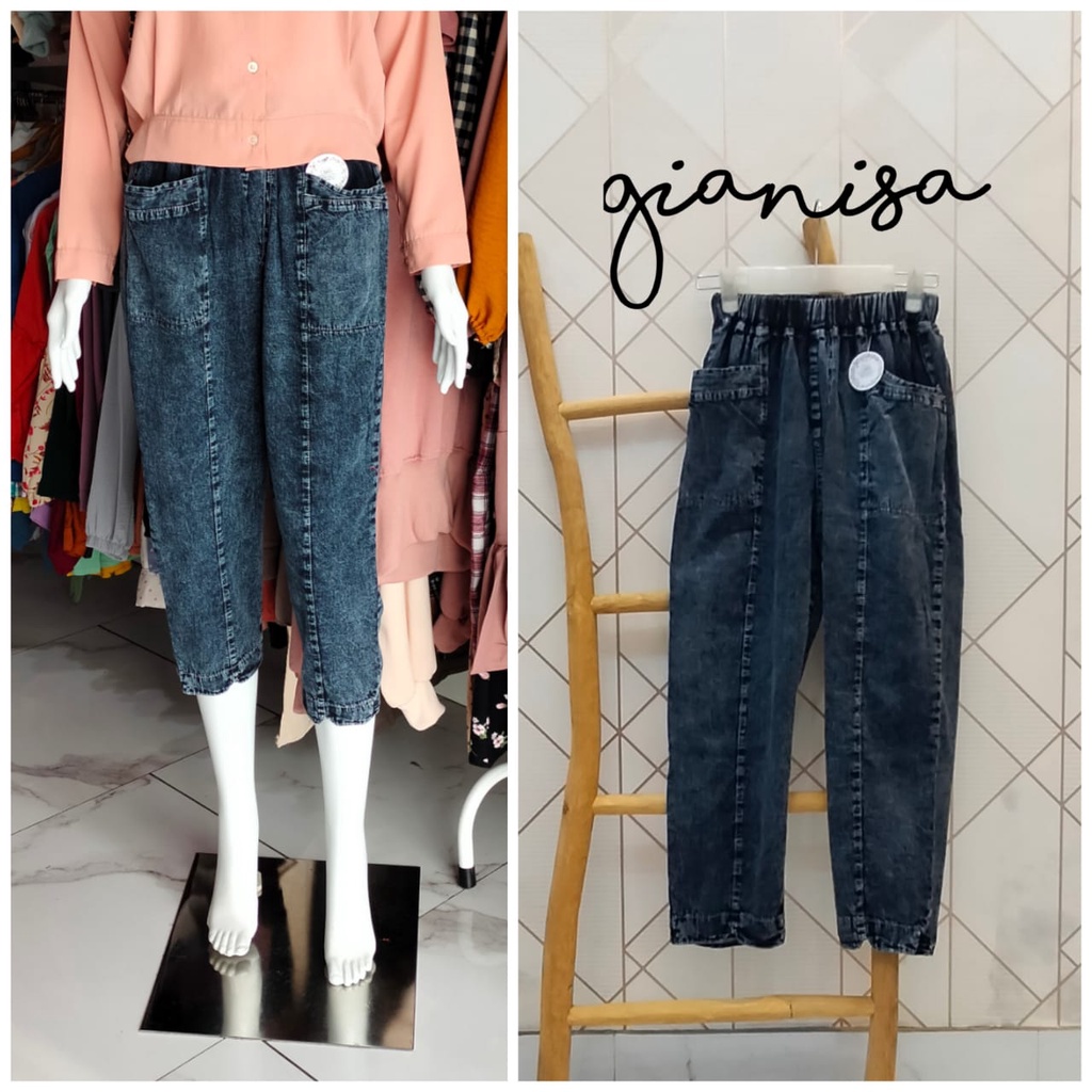 GIANISA | LITA PANTS / BAHAN JEANS / SAKU DEPAN / PINGGANG FULL KARET