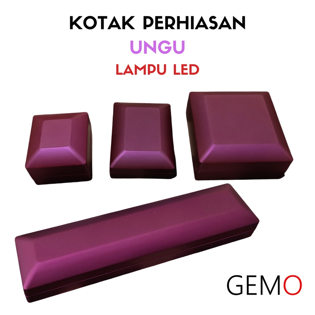 Kotak Perhiasan Berlampu Warna Ungu Set / Cincin / Liontin / Gelang / Kalung Koye / Jewelry Box Tempat Perhiasan Lampu LED Murah Cocok Untuk Gift / Hadiah, Lamaran, Mahar Pernikahan, Hantaran Tunangan, Seserahan Pernikahan