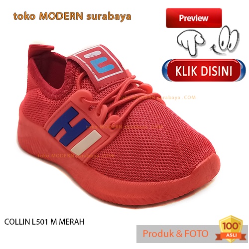 Sepatu anak casual slip on tali kain rajut COLLIN L501 M MERAH