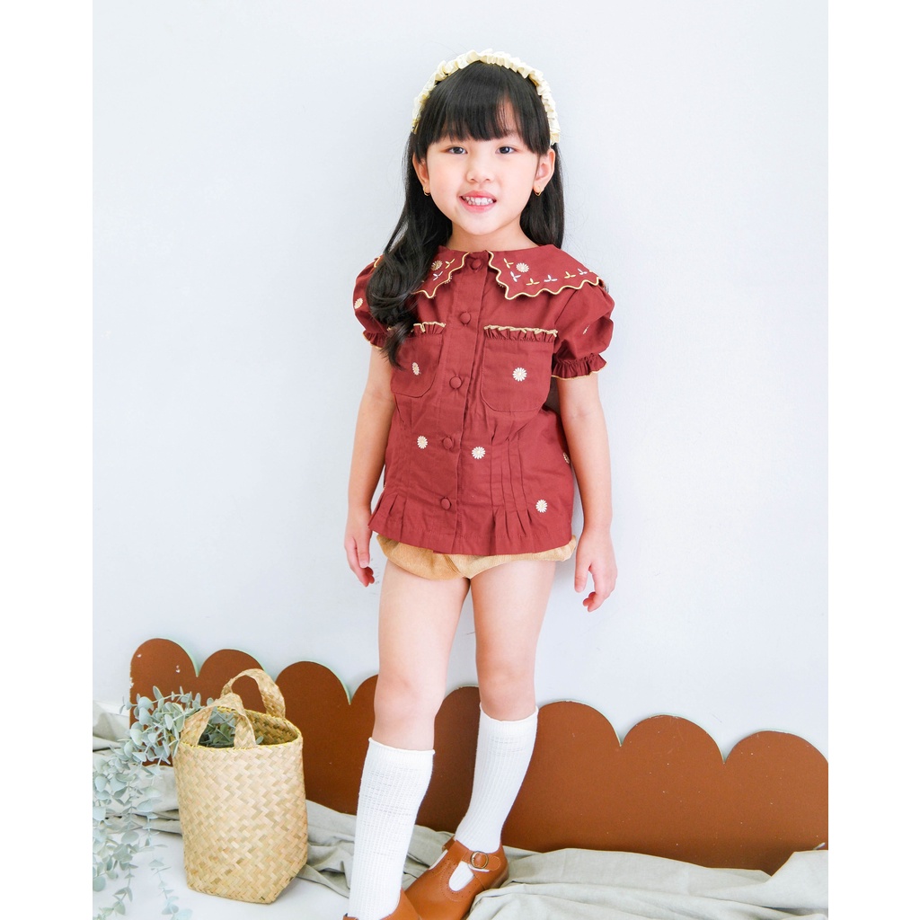 HIMARI DAISY TOP | Baju Atasan Anak Perempuan | Baju Katun Anak | Top Anak | Baju Bordir Anak | Baju Motif Brodir