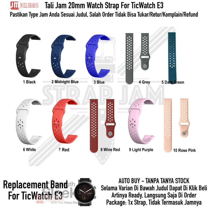 Tali Jam Mobvoi Ticwatch E3 - Strap 20mm Rubber Silikon Model Nike Polos