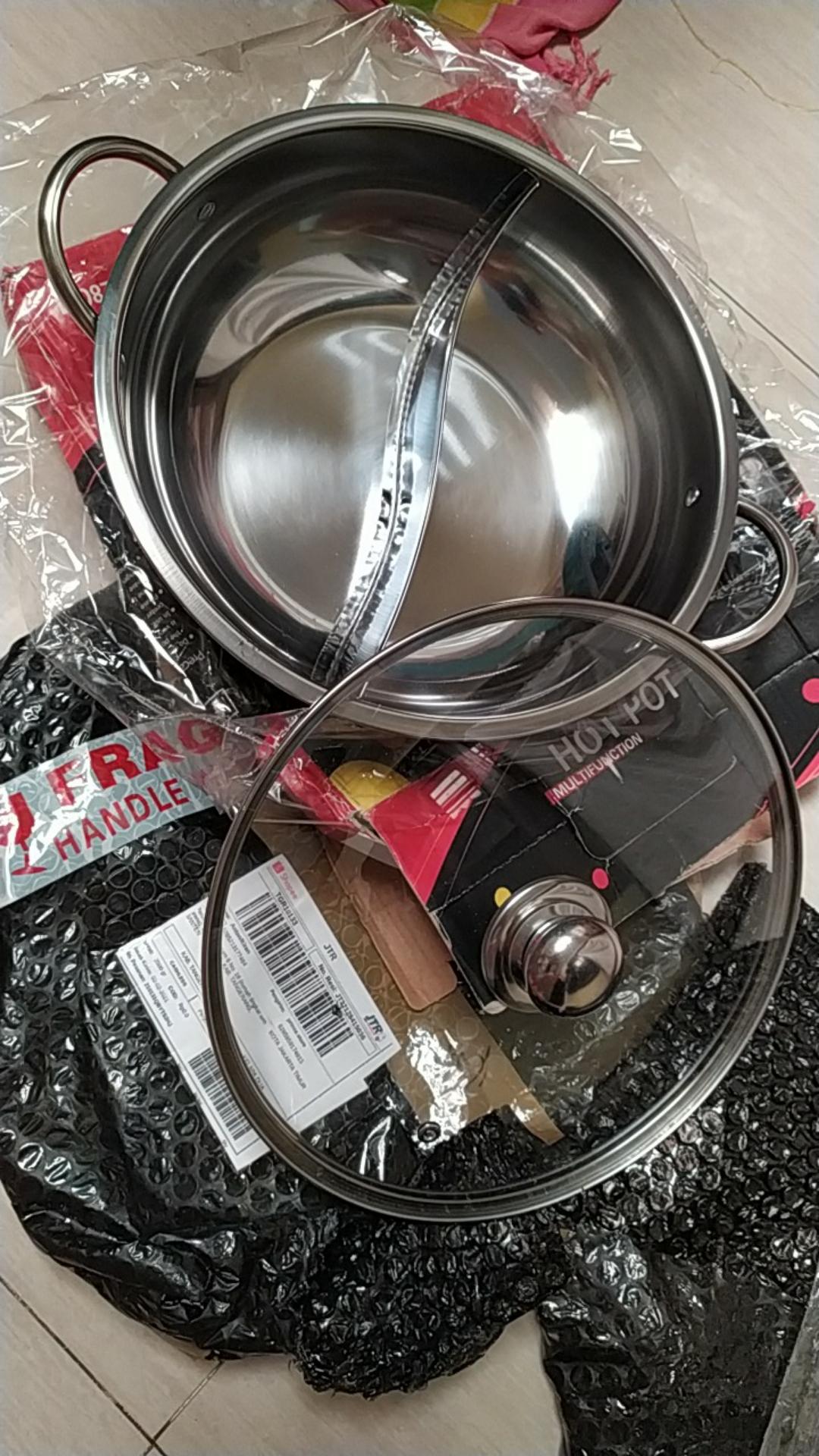 Panci Shabu 2 Sekat  28 Cm Tutup Kaca- Panci Hotpot Steamboat Tutup Kaca