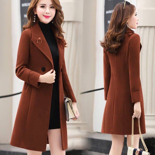 Mantel Wol Wanita Panjang Musim Gugur Musim Dingin Gaya Korea Fashion Slim Fit Mantel Wol Wanita