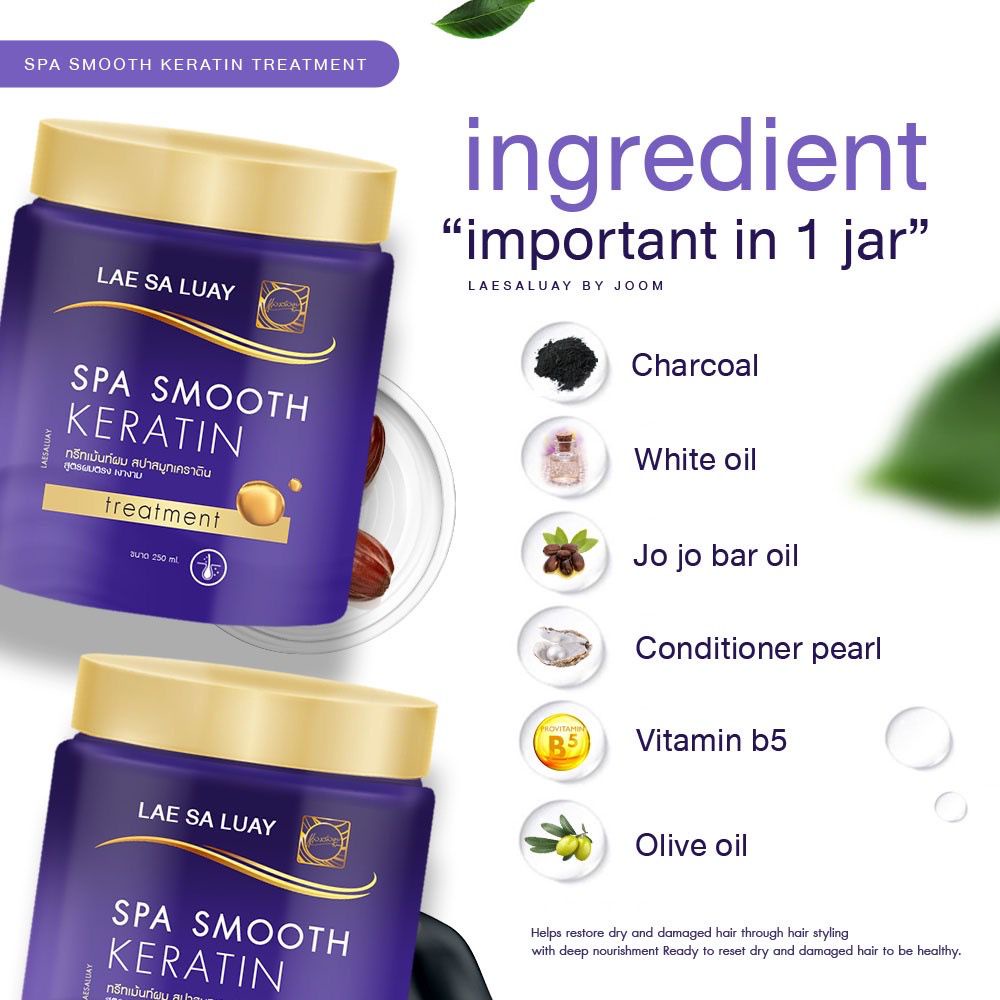 BPOM Lae Sa Luay Hair Spa Smooth Keratin Masker Rambut Creambath Treatment Rambut 250ml Ori Thailand