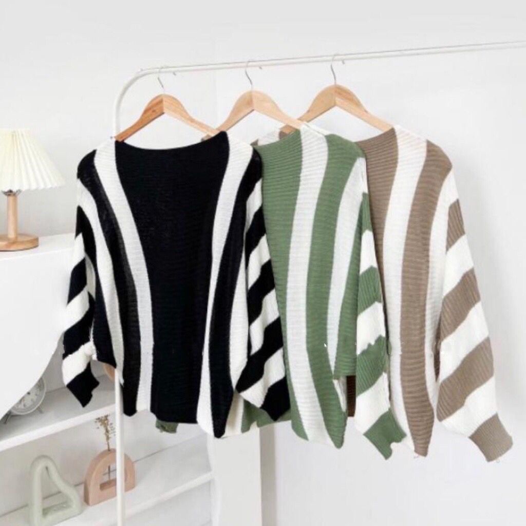 1KG MUAT 5PCS | BATWING RAJUT ZEBRA STRIPE SALUR PREMIUM HITS OOTD SELEBGRAM FASHION GROSIR WANITA TERMURAH TERBEST SELLER