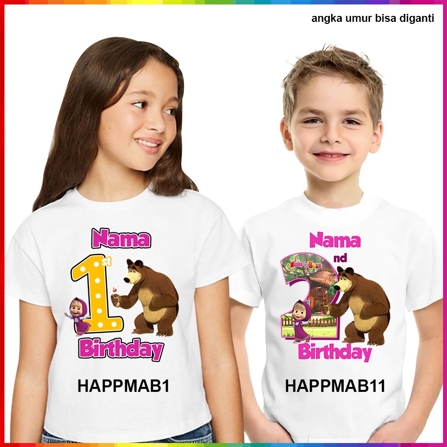 Baju Kaos ANAK DAN DEWASA MASHA MARSHA AND THE BEAR COUPLE (FREE NAMA)