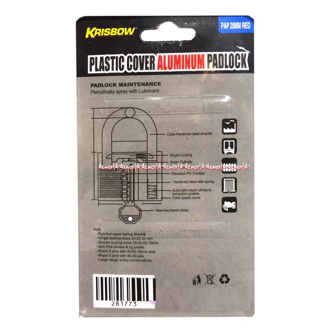 Jual Krisbow Plastic Cover Alumunium Padlock Gembok Kecil Gembok Anti Karat Promo