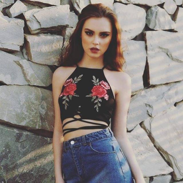 Bellyband floral crop slip top blouse