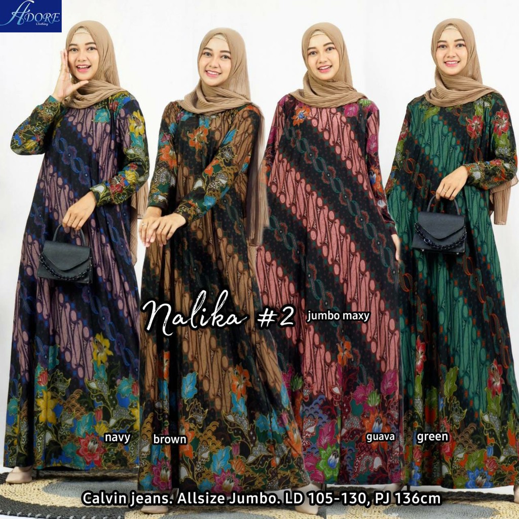 Baju Gamis Jumbo Wanita Muslim Ld 130 Original Busana Muslim Pesta xxxl premium Quality  Nalika2