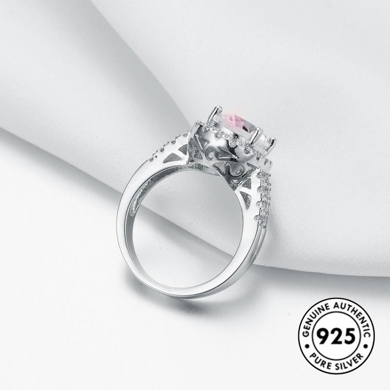 Cincin S925 Silver Hias Kristal Berlian Warna Pink