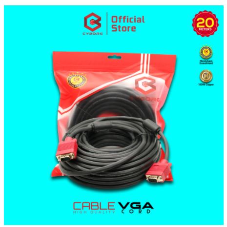 Cable vga cyborg 20 meter gold plated m-m 1080p Full HD for pc laptop monitor tv projector - Kabel vga 20m male