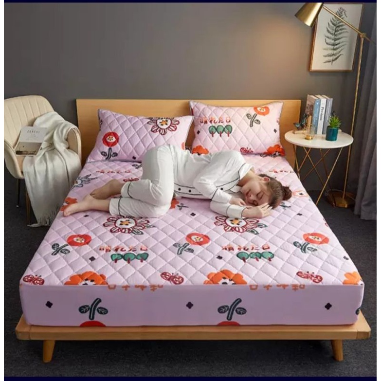 sprei sulthan waterproof ukuran 160x200cm motif karakter-Pink bunga matahari