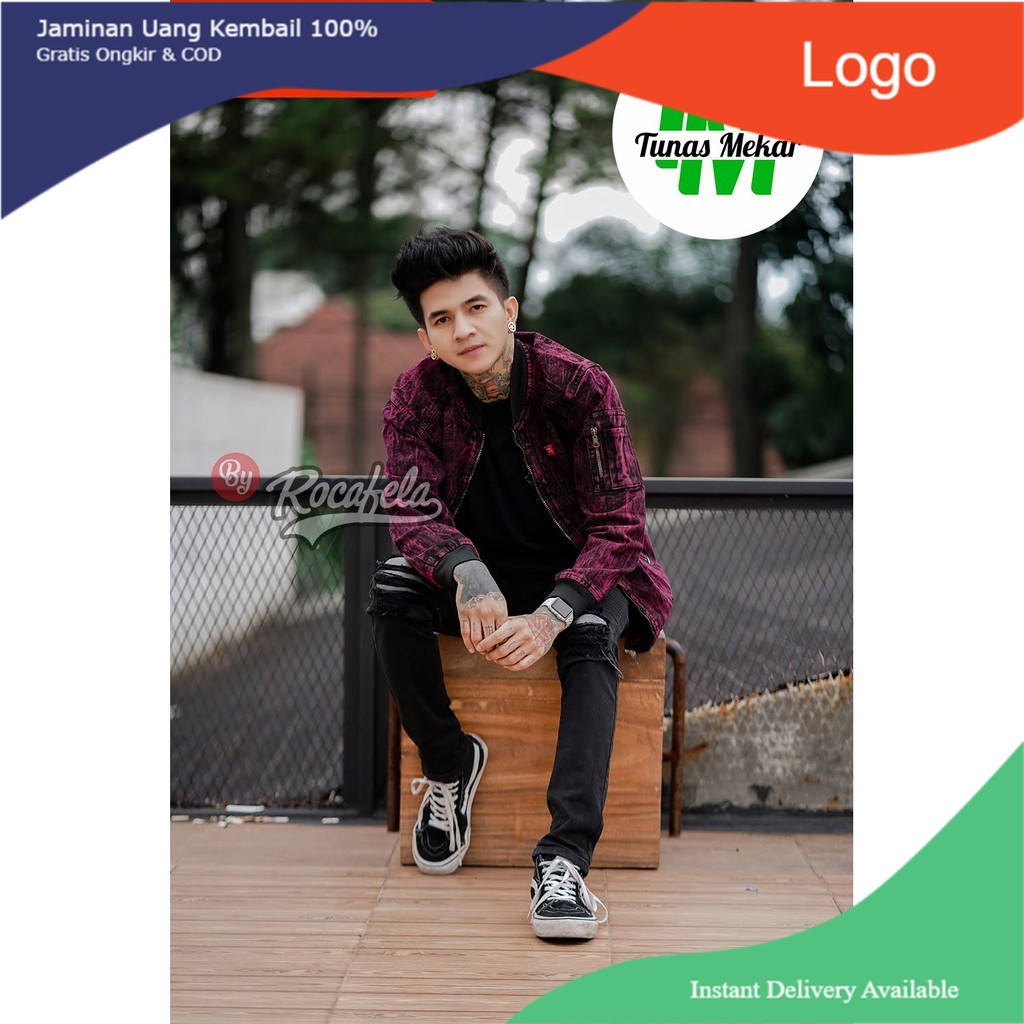 Jaket Jeans Pria Rocafela The News 100% original ~ Jaket Jeans Bomber