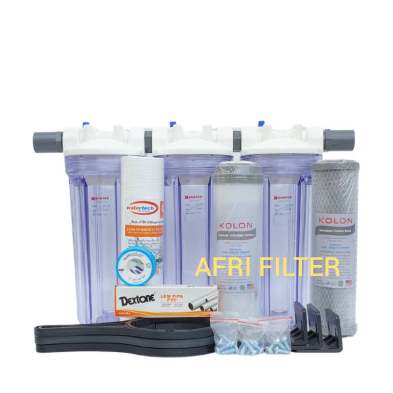 Paket NANO 3 Saringan/ Filter Air siap Pakai (Clear 10&quot; drat 3/4&quot; SGC)