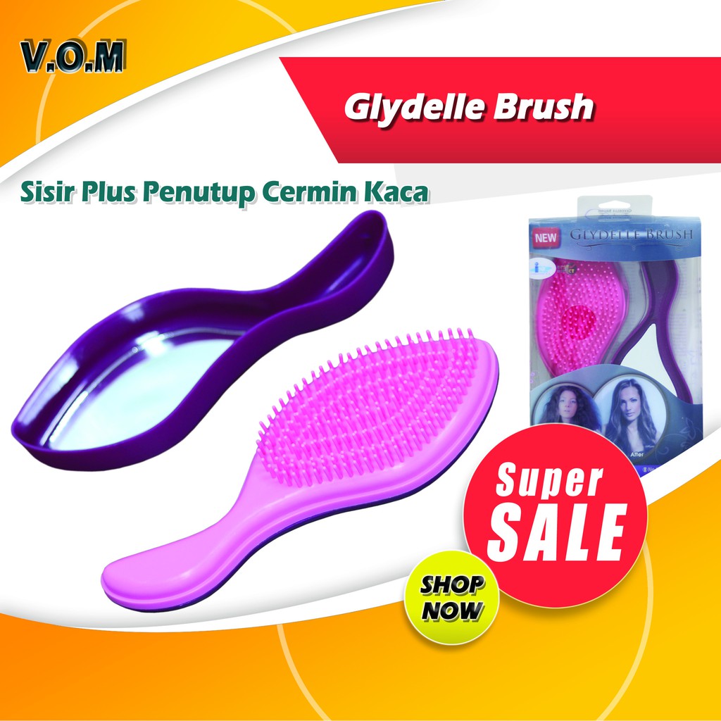 VOM Glydelle Brush Sisir Plus Penutup Cermin Kaca 0655