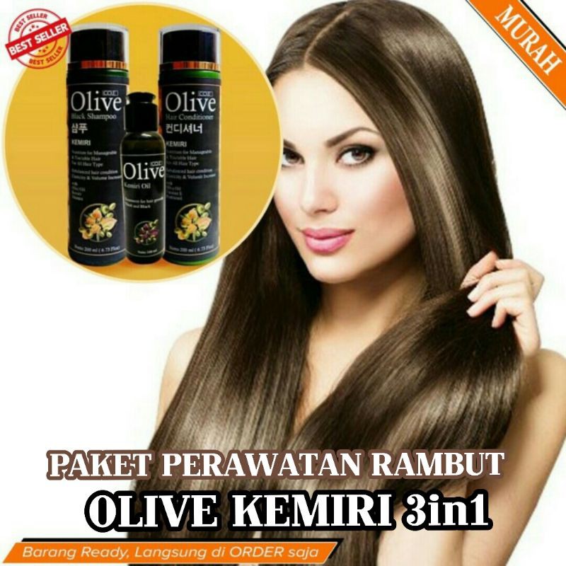 OLIVE KEMIRI - PAKET 3IN1 - Shampoo + Conditioner + Minyak Kemiri - ORIGINAL 100% BPOM OLIVE RAMBUT
