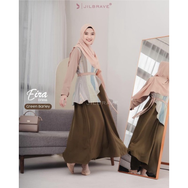 EIRA DRESS JILBRAVE | Gamis Syari Kekinian Motif Garis Cantik Bahan Zharaa Luxury