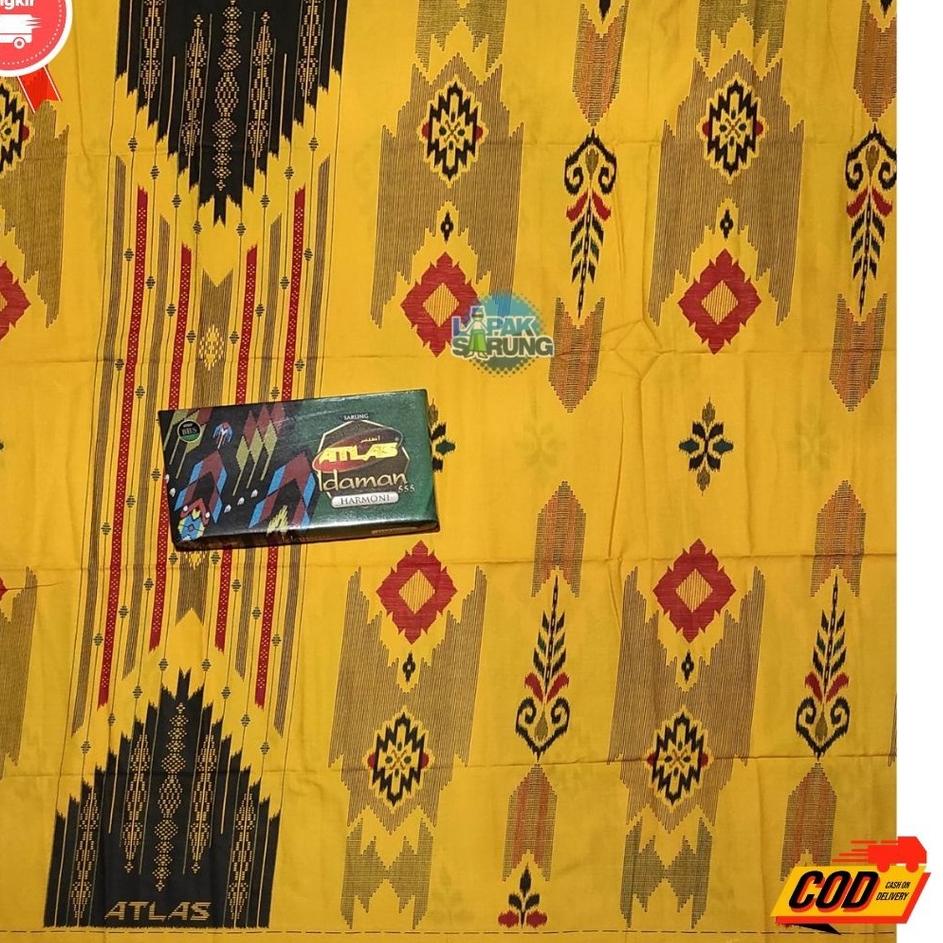Berkualitas Sarung Atlas Idaman Harmoni 555 Akasia Anemone Gardenia Azalea Hitam Kuning Putih Motif 