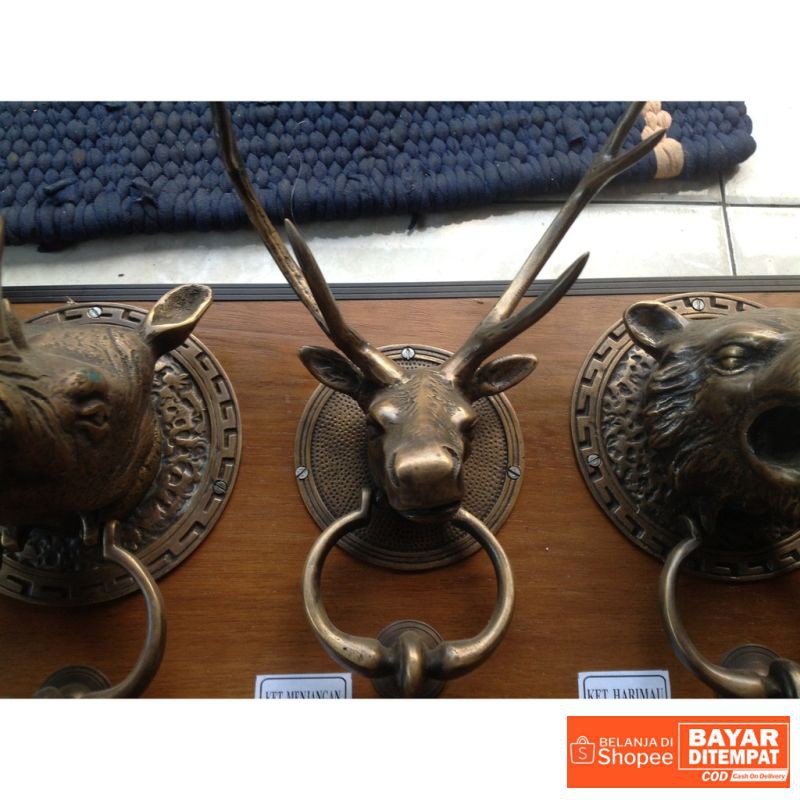 Door knocker / ketukan pintu kuningan antik motif menjangan Termurah