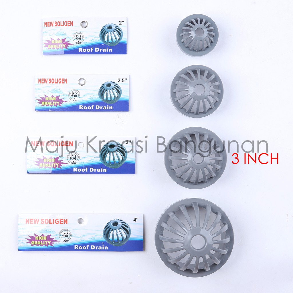 Roof Drain SOLIGEN 3 Inch Saringan Talang Air Pembuangan Hujan Dak Atas Atap PVC Inci 3&quot; 3Inci 3Inch