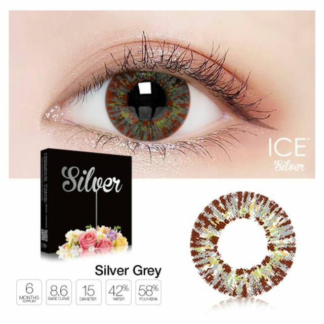 Softlens warna abu-abu ICE Silver Tersedia ukuran minus dan normal