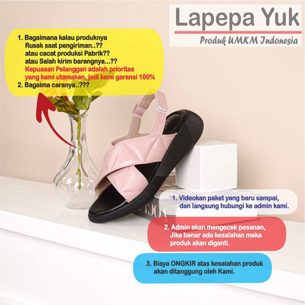 LAPEPA YUK -  Sepatu Sandal Wanita Wedges JOVITA Model Ban dua Tali Strap belakang Hak Tinggi Sole 4 cm Spatu Sendal Gunung Cewek  Size 36 37 38 39 40 41 Warna SALEM Pink Soft Cewe Kekinian Premium Terbaru Shoes Ori Original Mall Official Store Promo