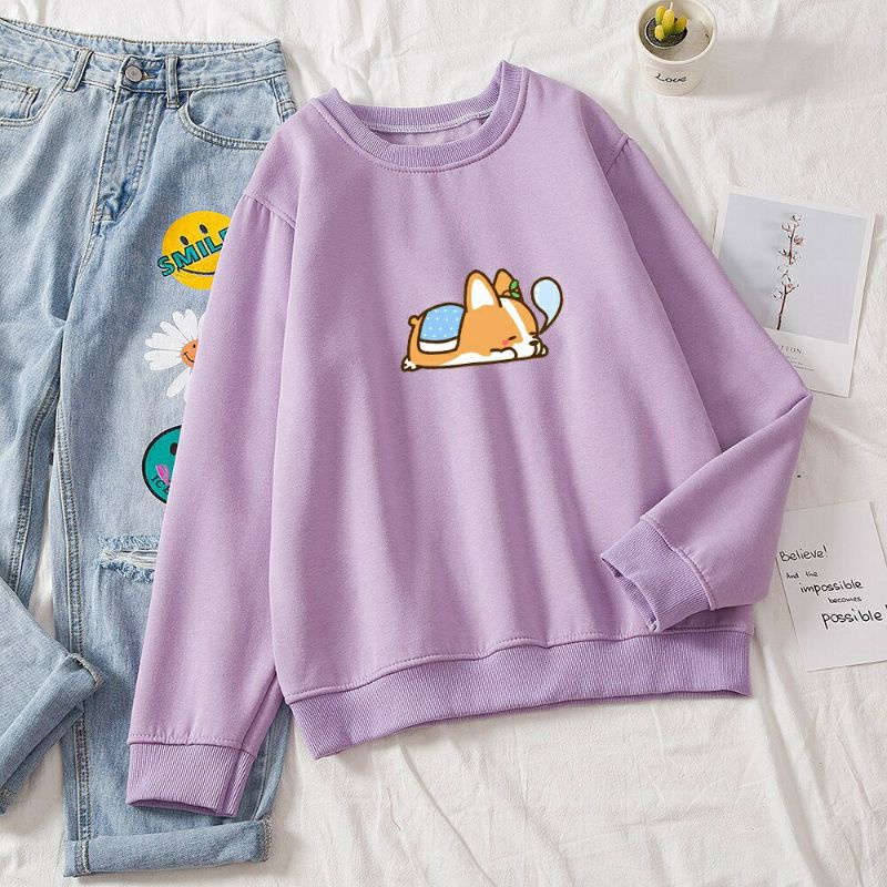 S - XXXXXL(6XL) Sweater Cute LAZY CORGI Dog Shiba Inu BIGSIZE CrewNeck Cartoon OVERSIZE Wanita Pria Jumbo 5XL 4XL XXL XXL XL