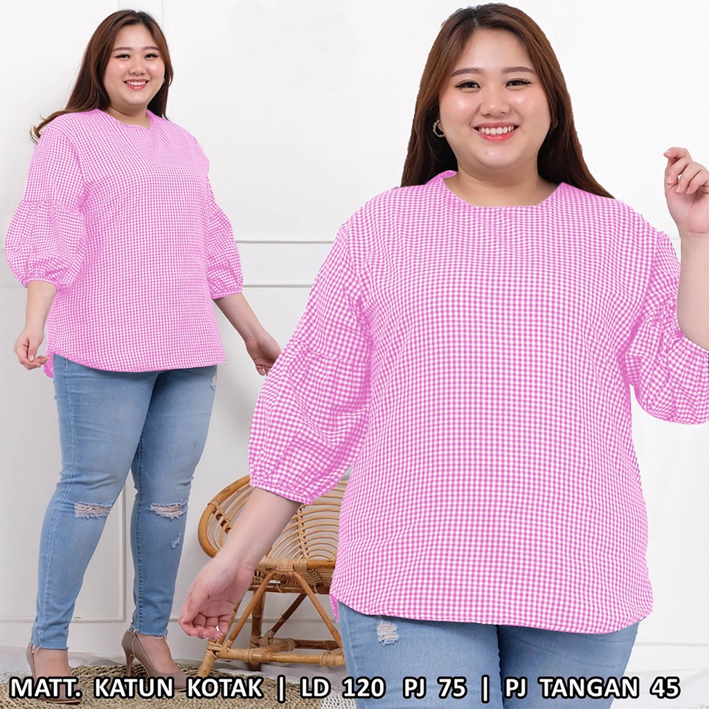 WSE390 - Atasan BIG SIZE XXXL Chika Motif Kotak-kotak Kecil Bahan Katun Kotak LD 130 CM PJ 75 CM