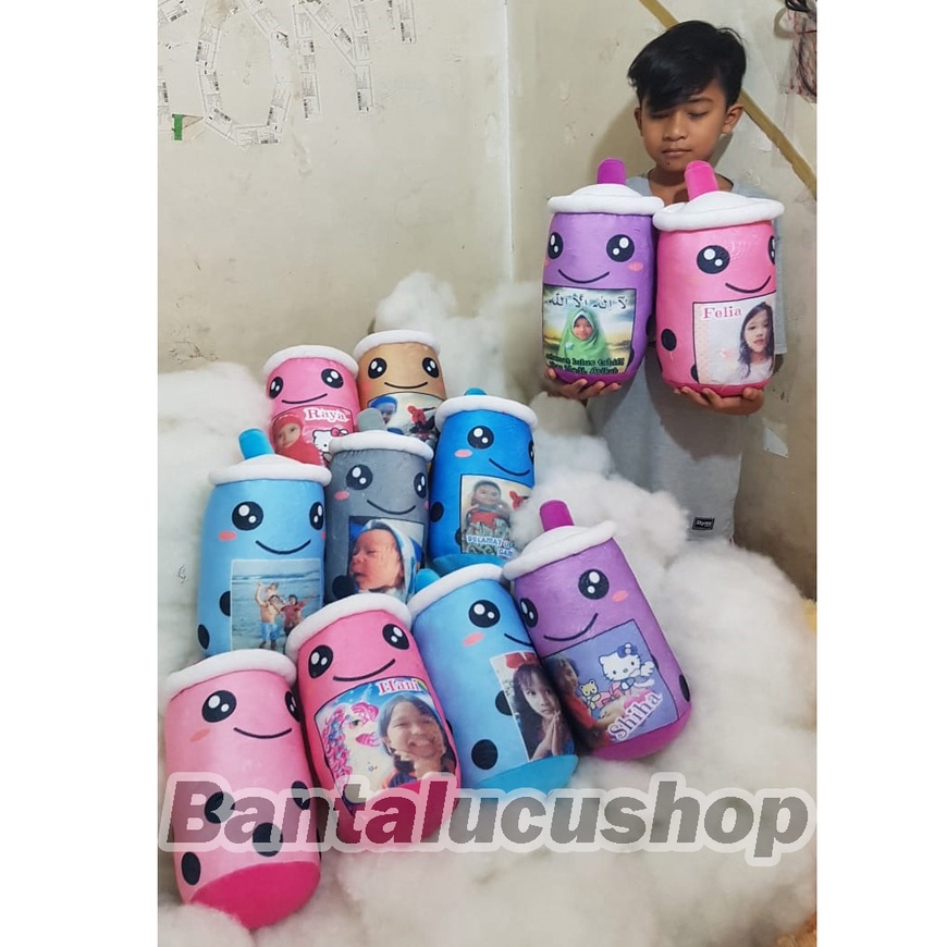 Boneka Boba Bantal Boba Lucu Viral Bisa Pakai Foto Size L 40cm