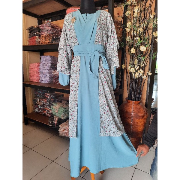 Neva Dress Outer 2in1 / Gamis Rompi Terpisah / Baju Kondangan Pesta Bridesmaid Pernikahan Bahan Cringkel Polos Dan Ceruty Babydoll